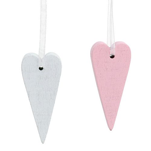 Floristik24 Heart for hanging pink, white 6,5cm x 3cm 12pcs