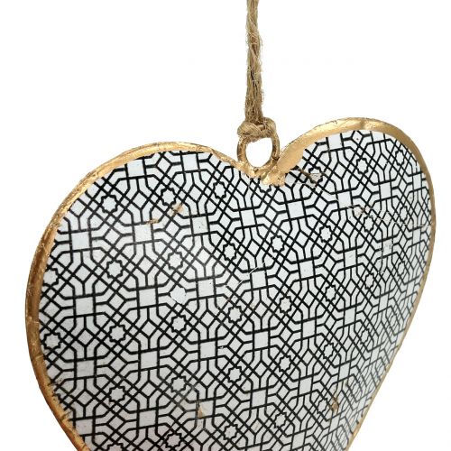 Floristik24 Heart for hanging black and white with pattern 10cm 3pcs