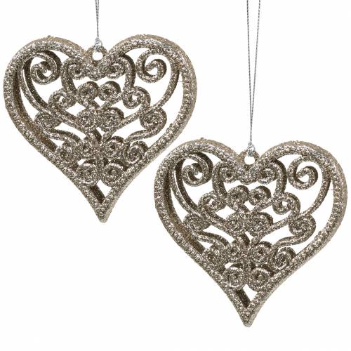 Floristik24 Christmas tree decorations heart champagne glitter 10cm 12pcs