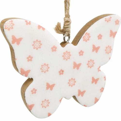 Floristik24 Hanging decoration heart flower butterfly white, pink wood spring decoration 6pcs