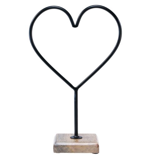 Product Heart decoration black metal wood base natural 20.5x10x10cm