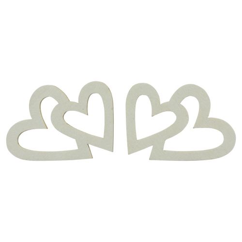 Floristik24 Heart decoration scatter decoration double hearts wooden decoration cream 4.5cm 48 pcs