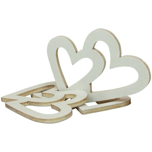 Product Heart decoration scatter decoration double hearts wooden decoration cream 4.5cm 48 pcs