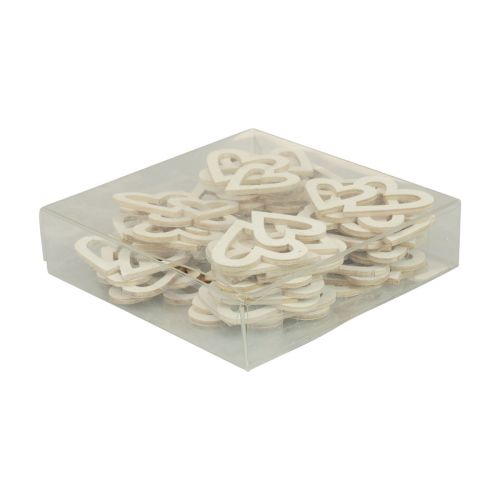 Product Heart decoration scatter decoration double hearts wooden decoration cream 4.5cm 48 pcs