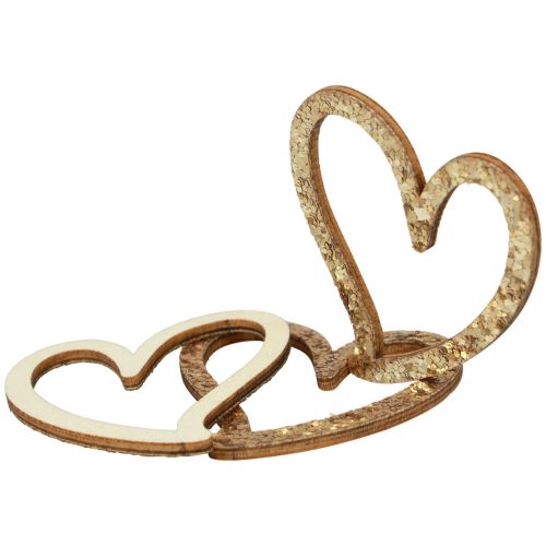 Product Heart decoration scatter decoration hearts wooden table decoration gold 5 cm 48 pcs