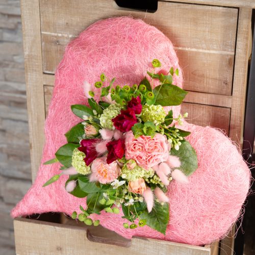 Heart decoration with sisal fibers light pink sisal heart 40x40cm
