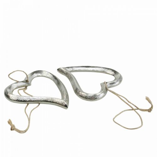 Floristik24 Heart decoration for hanging metal heart silver 7.5 × 8.5 cm 6 pieces