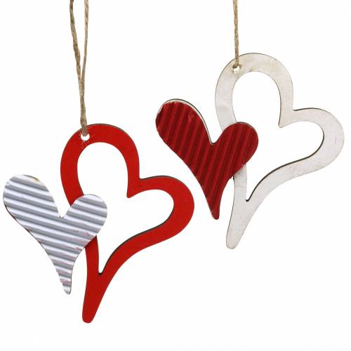 Floristik24 Heart pendant made of wood red, white 8cm 24pcs