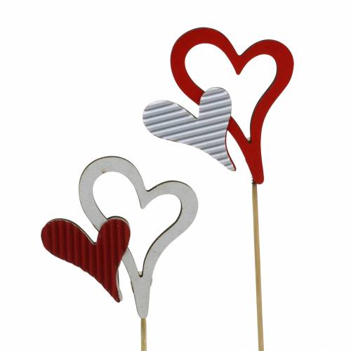 Wooden heart studs red, white 38cm 12pcs