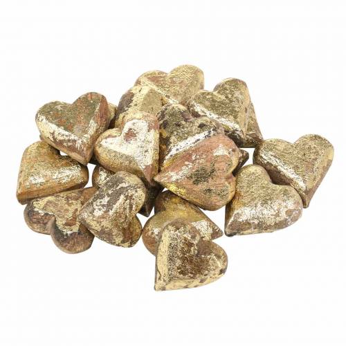 Floristik24 Wooden hearts natural, golden, silver mango wood 3.5–4.2cm × 3.6–4.5cm 18 pcs