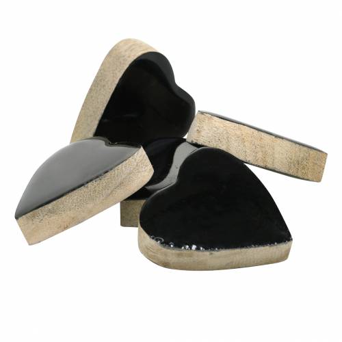 Floristik24 Hearts made of mango wood glazed natural, black 4.3cm × 4.6cm 16 pcs