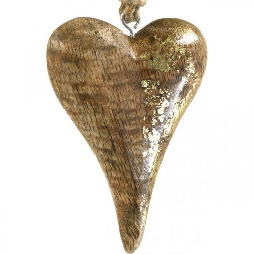 Product Wooden hearts with gold decor, mango wood, decorative pendants 10cm × 7cm 8pcs