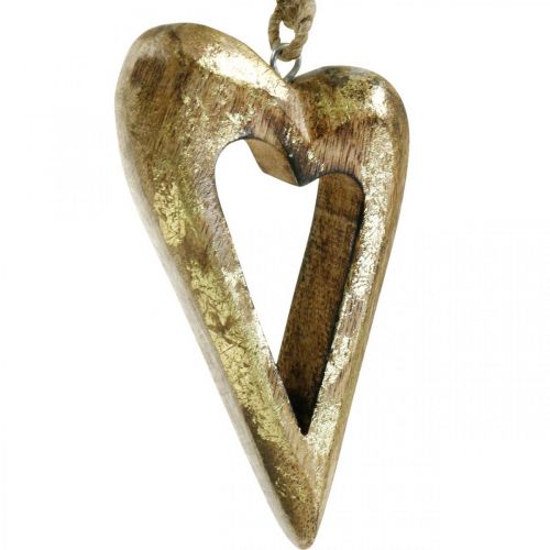 Product Deco heart, mango wood gold effect, wood decoration to hang 13.5cm × 7cm 4pcs