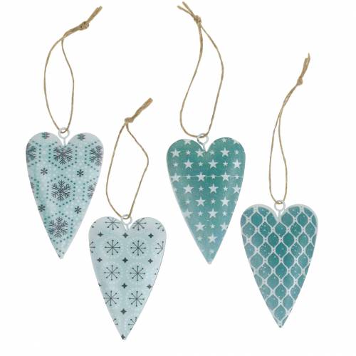 Product Decorative hanging heart metal green white vintage 3.5x6.5cm 12pcs