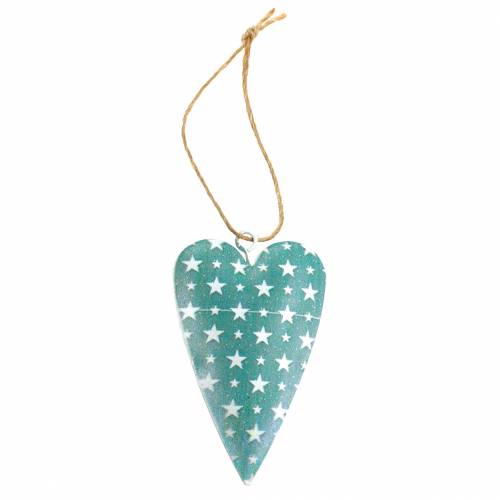 Floristik24 Decorative hanging heart metal green white vintage 3.5x6.5cm 12pcs