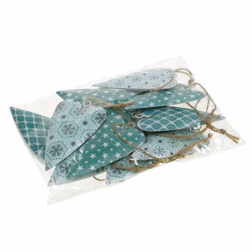 Floristik24 Decorative hanging heart metal green white vintage 3.5x6.5cm 12pcs