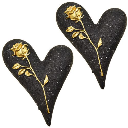 Heart with rose black gold grave jewelry 14×10×3cm 2pcs