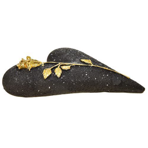 Floristik24 Heart with rose black gold grave decoration 14×10×3cm 2 pcs