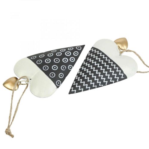 Floristik24 Heart Black White Metal Decoration for Hanging 7.5×11cm 4 pcs