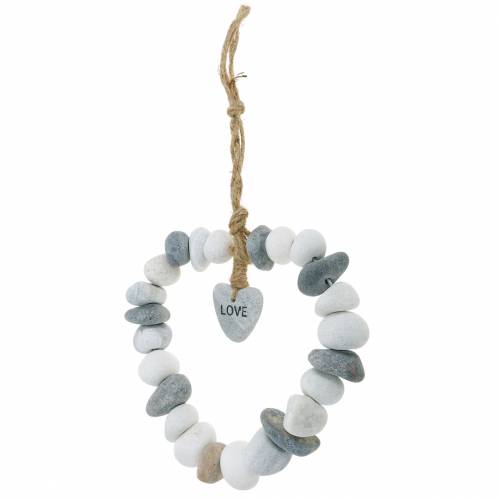 Floristik24 Heart to hang “Love” made of river pebbles Nature, gray / white Ø18cm 1 pc