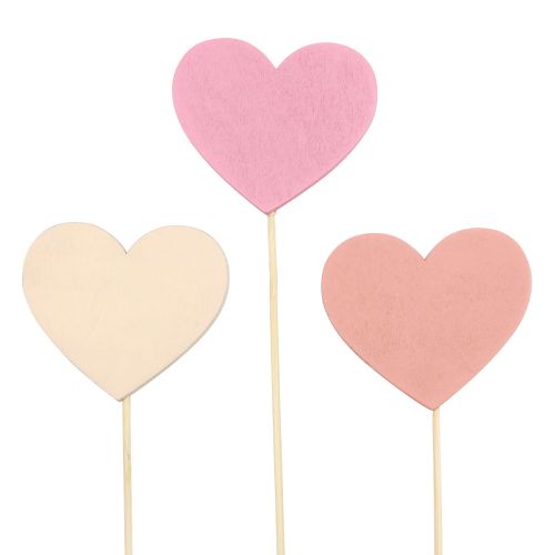 Floristik24 Flower plug wooden heart decorative plug pink 6.5×6cm 10pcs
