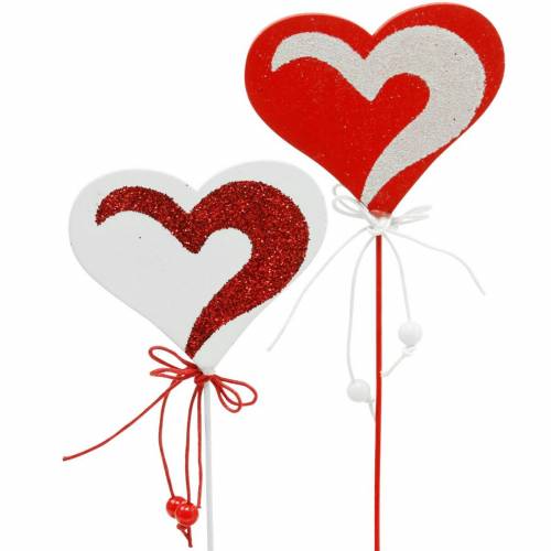 Product Heart on a stick red, white decorative heart decorative plug Valentine&#39;s Day 16 pieces