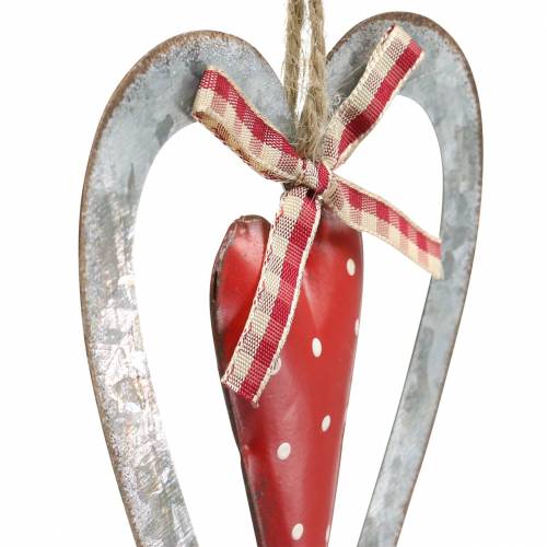 Floristik24 Decorative heart to hang metal red, silver Ø8.8 H15cm 3pcs