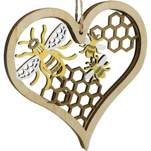 Floristik24 Decorative heart bees yellow, golden wood heart for hanging summer decoration 6pcs