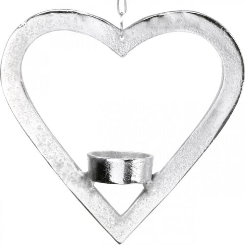 Floristik24 Tealight holder in the heart, candle decoration to hang, wedding, Advent decoration made of metal silver H17.5cm