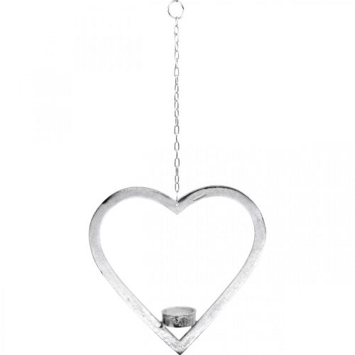 Product Heart to hang, tealight holder for Advent, wedding decoration metal silver H24cm