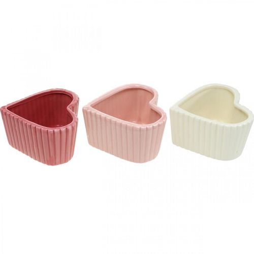 Product Decorative Heart Ceramic White, Pink, Mini Planter H6cm 3 Pcs