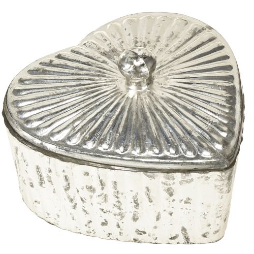 Floristik24 Heart-shaped tin with lid, glass tin with heart, champagne, 15.5 x 15 x 10 cm