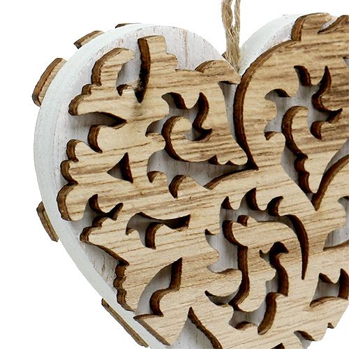 Product Wooden heart 8cm nature, white 10pcs