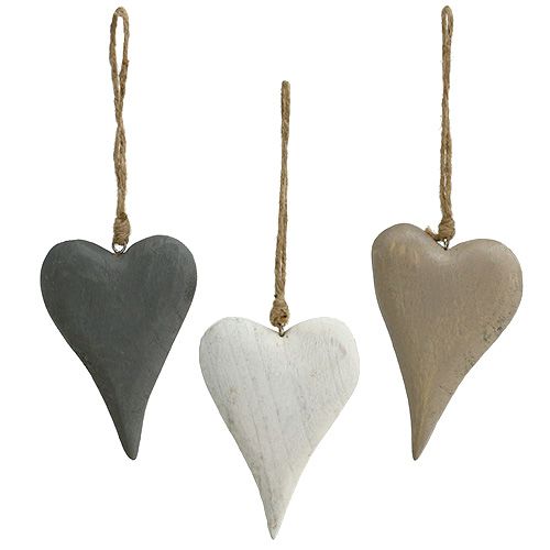 Floristik24 Hearts for hanging white / gray 12cm L21cm 3pcs