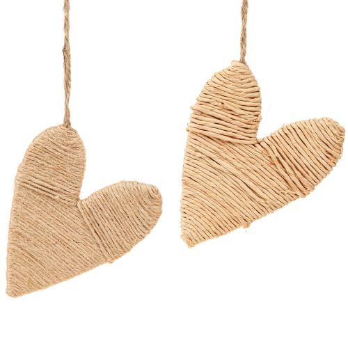 Hearts for hanging hemp and raffia decoration natural H10.5cm 8 pcs
