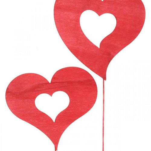 Floristik24 Flower plug heart, wooden decoration for sticking, Valentine's Day, decorative plug red, Mother's Day L31-33cm 24 pcs