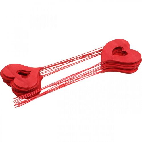 Floristik24 Flower plug heart, wooden decoration for sticking, Valentine's Day, decorative plug red, Mother's Day L31-33cm 24 pcs