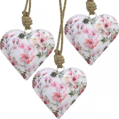 Floristik24 Heart with floral pattern, Mother&#39;s Day, metal pendant H9cm 3pcs