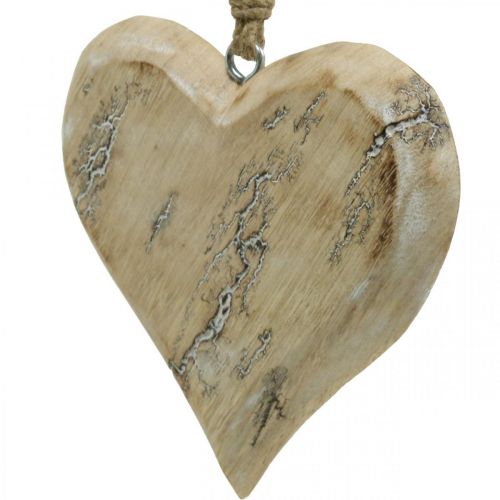 Floristik24 Wedding decoration, heart pendant, Valentine&#39;s Day, wooden decoration with pattern nature, washed white 14×15.5cm 3pcs