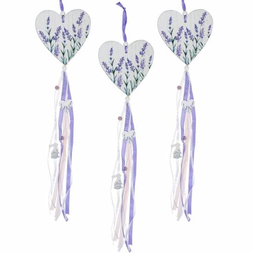 Floristik24 Heart with lavender motif to hang, wedding, Mediterranean summer decoration, Valentine&#39;s Day, lavender heart 4pcs