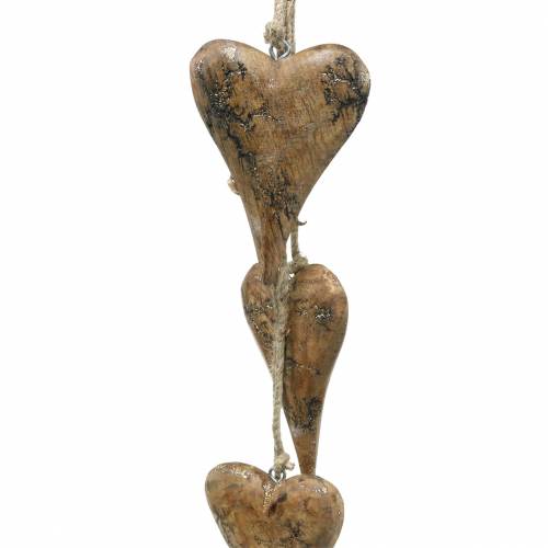 Wooden hearts with glitter inlays on a strand to hang Natural L60cm
