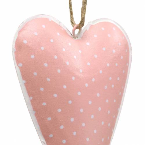 Floristik24 Heart hanger metal old rose, white dotted H11cm 6pcs