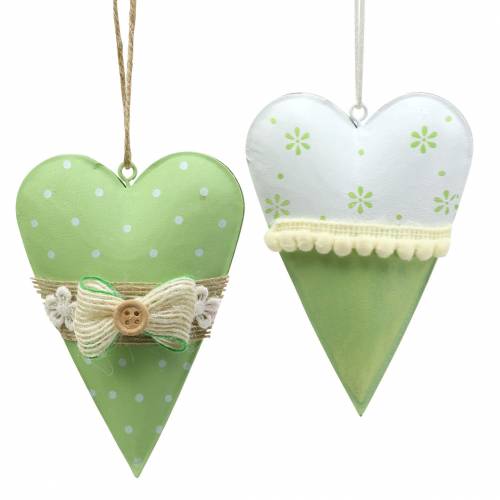 Floristik24 Heart hanger metal lime green, white assorted H11cm 4pcs