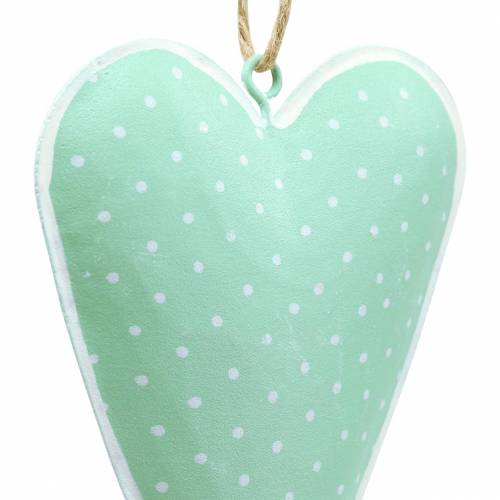 Product Heart hanger metal green, white dotted H11cm 6pcs