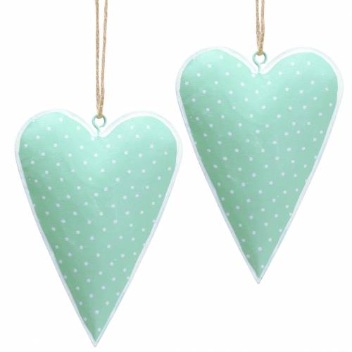 Floristik24 Heart hanger metal green, white dotted H11cm 6pcs