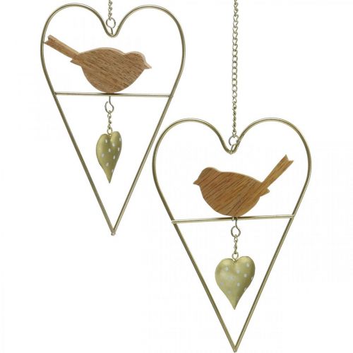 Floristik24 Decorative hearts for hanging metal with bird wood 12×18cm 2pcs