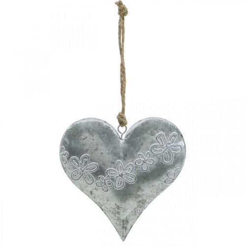 Floristik24 Hearts to hang, metal decoration with embossing, Valentine's Day, spring decoration silver, white H13cm 4pcs