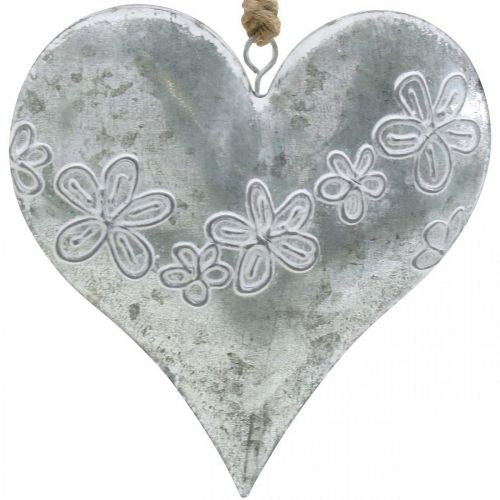 Floristik24 Hearts to hang, metal decoration with embossing, Valentine's Day, spring decoration silver, white H13cm 4pcs