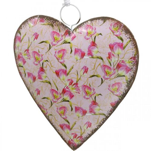 Floristik24 Heart to hang, Valentine&#39;s Day, heart decoration with roses, Mother&#39;s Day, metal decoration H16cm 3pcs