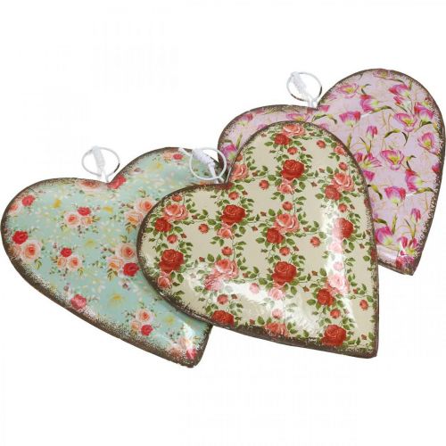 Floristik24 Heart to hang, Valentine&#39;s Day, heart decoration with roses, Mother&#39;s Day, metal decoration H16cm 3pcs